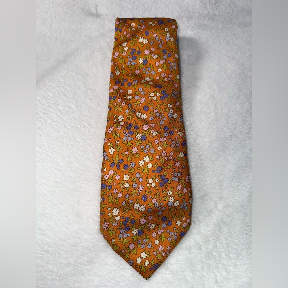 BARNEYS NEW YORK  Men's Orange Floral Necktie‎ Retro Vintage Style Statement Tie